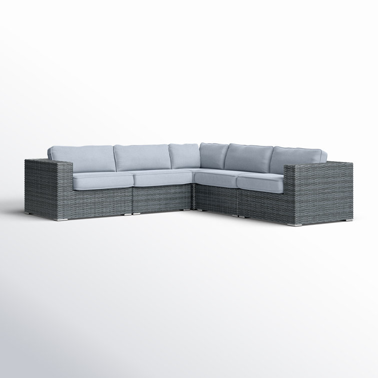 Cleo 94 Wide Outdoor Wicker Patio Sectional with Cushions Cushion Color Sunbrella Taupe Frame Color Mixed Gray